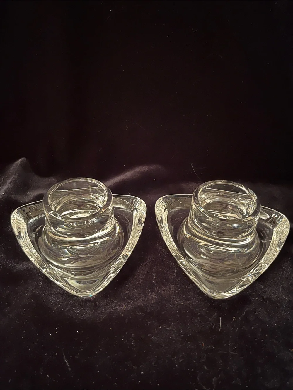 Cristalleria COLLE Italian Pair of Crystal Triangular Candle Holders